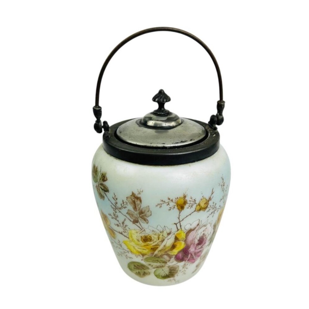Antique Victorian Satin Glass Biscuit Jar